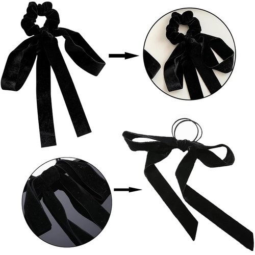 4Pcs Velvet Bow Hair Ties, BetterJonny Long Velvet Elastic Bow Tie Ribbon Elegant Hair Rope Hair Styling Accessories Twisted Criss Cross Knotted Hairband Long Tail Bow Hair Scrunchies for Women Girls