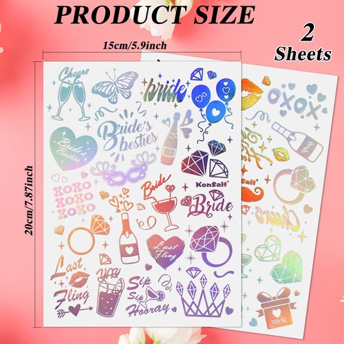 Konsait Bachelorette Temporary Tattoos,40 Pcs Iridescent Styles Bachelorette Party Decoration Bride to be party Favor Bridesmaid Favor Gift for Girls Women Bridal Shower Supplies