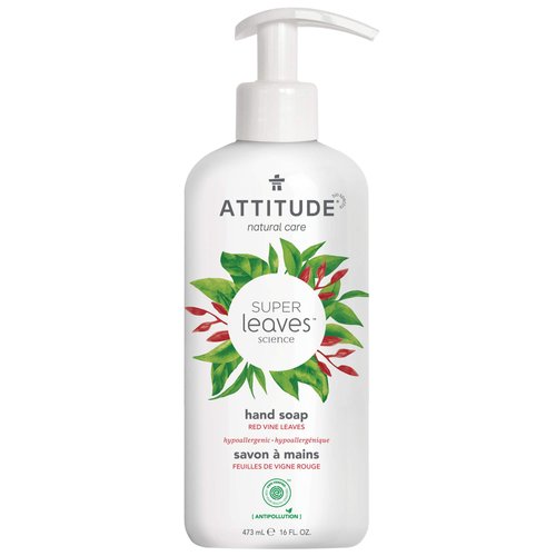 ATTITUDE Liquid Hand Soap, EWG Verified, Plant and Mineral-Based, Vegan Personal Care Products, Red Vine Leaves, 16 Fl Oz