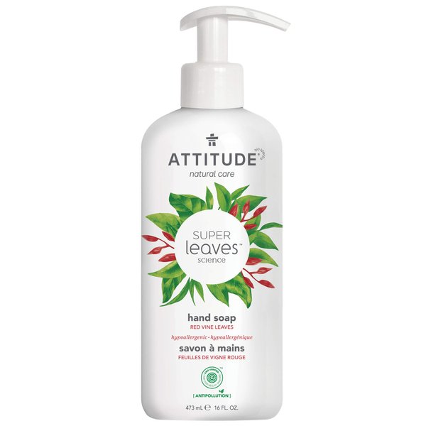 ATTITUDE Liquid Hand Soap, EWG Verified, Plant and Mineral-Based, Vegan Personal Care Products, Red Vine Leaves, 16 Fl Oz