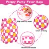 AnyDesign 24 Count Hot Pink Checkered Smile Face Paper Party Bags with Tag Stickers for Preppy Party, Birthday, Bachelorette, Baby Shower