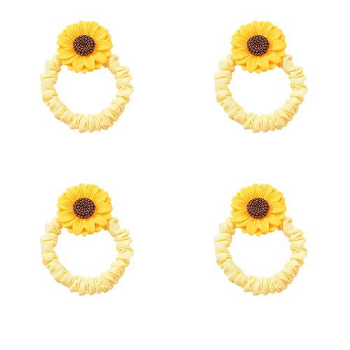 Sunflower Hair Ties for Girls Flower Hair Scrunchie for Women Elastic Hair Rope Band for Bun Ponytail Sunflower Hair Assessories for Women Floral Hair Tie Scrunchies for Girls Flower Hair Rings 4Pcs