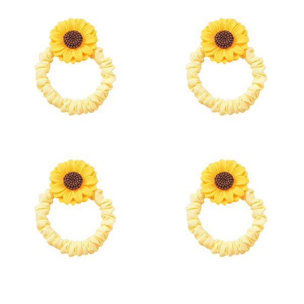 Sunflower Hair Ties for Girls Flower Hair Scrunchie for Women Elastic Hair Rope Band for Bun Ponytail Sunflower Hair Assessories for Women Floral Hair Tie Scrunchies for Girls Flower Hair Rings 4Pcs