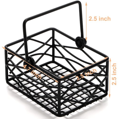 Yarlung 2 Pack Sugar Packet Basket Metal Wire Tea Bag Holder with Removable Stylish Handle, 4.7x3.5x2.5 Inches Coffee Bar Packet Coffee Pod Holder for Coffee Table, Office, Elegant Black