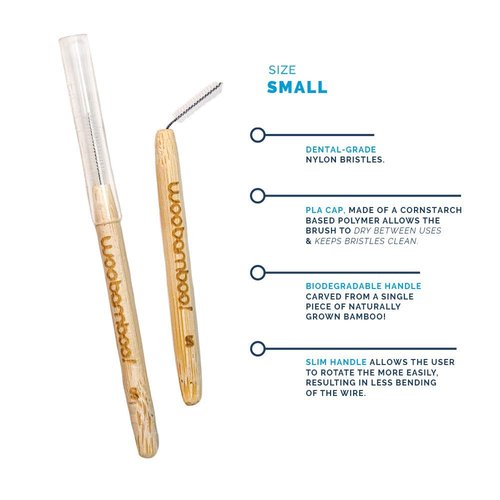 Woobamboo Bamboo Interdental Brush Picks - Size Small - Eco Friendly, Biodegradable, Vegan