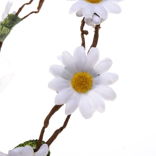 DreamLily Wedding Festivals Floral Hair Band Adjustable Ribbon Daisy Flower Headband Crown BC38 (White)