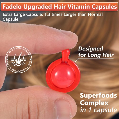 Fadelo Hair Vitamins - Hair Treatment Oil for Dry & Frizzy Hair - 1.3x Design Capsules for Long Hair - Rich in Vitamin A C E and Pro B5 - Enhanced Argan/Macadamia/Avocado Oils - 40 pcs