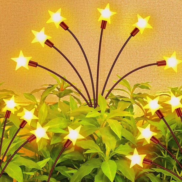 Keevvon Solar Garden Lights - New Upgraded Solar Firefly Swaying Light, Solar Outdoor Lights, High Flexibility Iron Wire Solar Garden Decoratiion Lights for Yard Patio Pathway, Warm White 2 Pack
