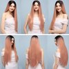 UREMY Long Straight Layered Synthetic Wig Ombre Pink 28 Inches Glueless Machine Made Realistic Non-lace Wig for Women Halloween Makeup Party Cosplay Heat Resistant Fiber
