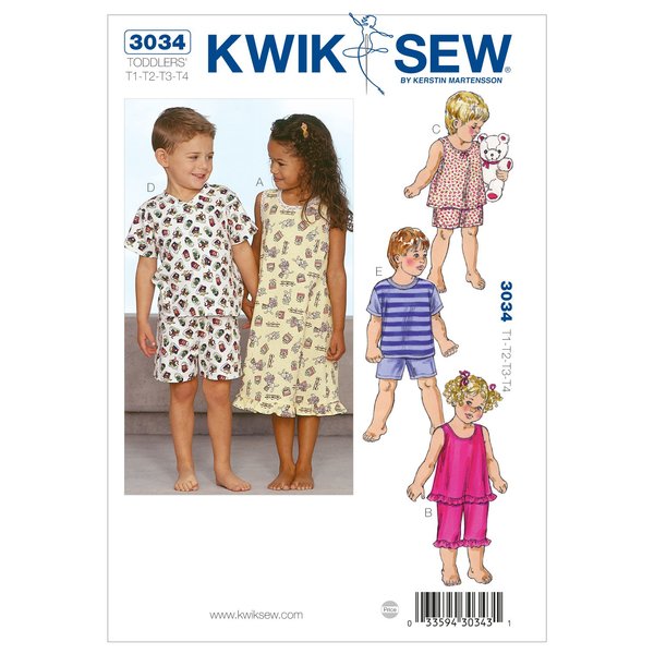 Kwik Sew K3034 Sleepwear Sewing Pattern, Size T1-T2-T3-T4