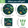 Tevxj 96PCS Dinosaur Tableware Set Fossil Dinosaur World Dinnerware Disposable Plates Dinosaur Theme Party Plates Napkins Forks for Boys Kids Dino Birthday Shower Party Decorations Supplies 24 guests