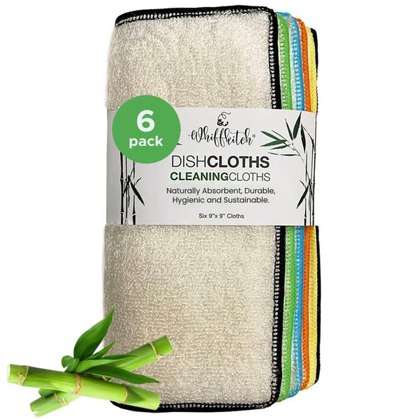 Whiffkitch Dishcloths & Cleaning Cloths- Reusable, Hygienic, Quick Drying, Durable Kitchen Washcloth, Absorbent, Scrub-Non-Scratch, 6 Pack, 9x9 Inches