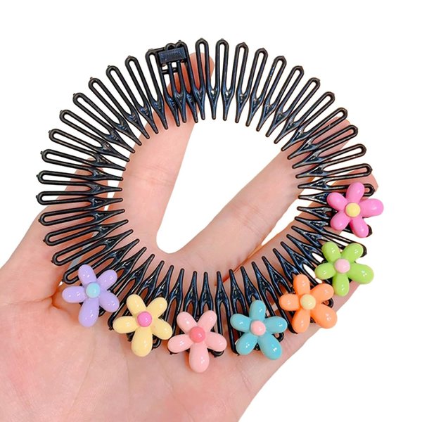 1pc Stretchy Full Circles Comb With Flowers,Stretchy Headband Holder Plastic Circular Hair Comb For Women Girls Comb Hair Clips Broken Hair Ar Hair Combs,Styling Tools and Appliances,Black