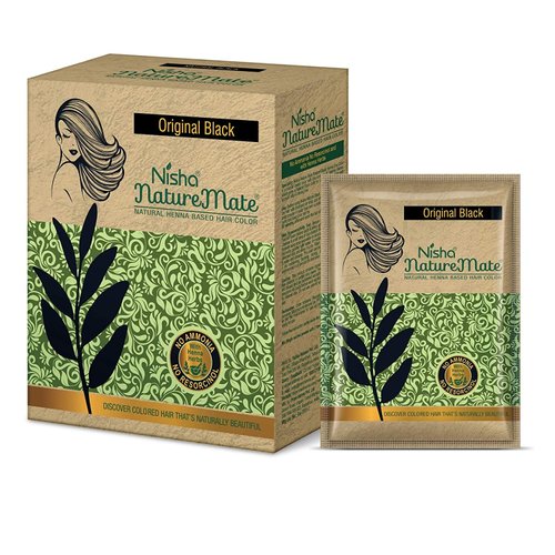 Nisha Naturemate Natural Henna Based Hair Color, Black Hair Dye, No Ammonia, Natural Black Hair Color For Gray Coverage, 6-in-1, 10gm Each Pouch, Box Pack