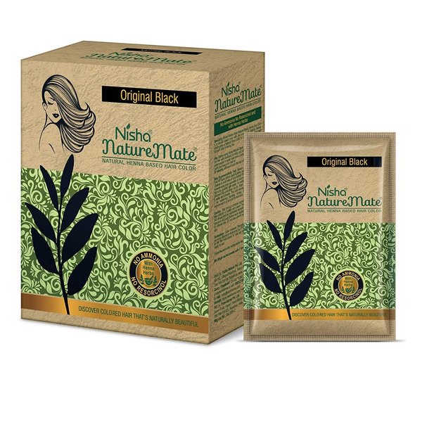 Nisha Naturemate Natural Henna Based Hair Color, Black Hair Dye, No Ammonia, Natural Black Hair Color For Gray Coverage, 6-in-1, 10gm Each Pouch, Box Pack