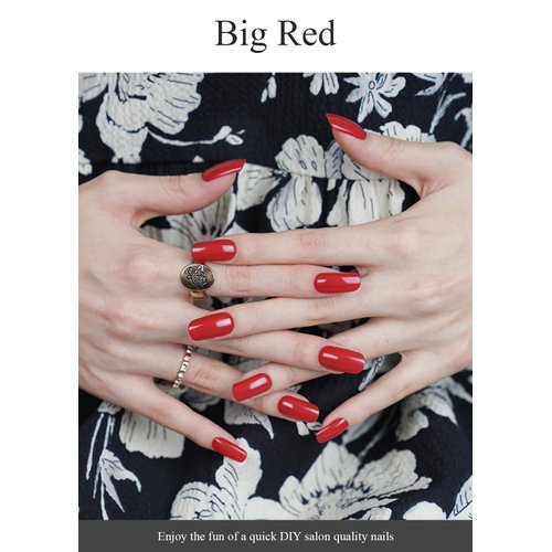 AutyaMee Semi Cured Gel Nail Strips (Big Red)-20 PCS Valentines Day Gel Nail Stickers | UV Light required | Gel Nail Wraps, Salon Quality & Easy To Use