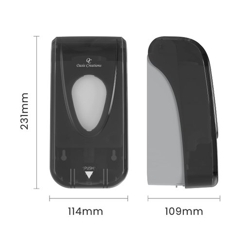 Manual Soap and Hand Sanitizer Dispenser by Oasis Creations, Liquid or Gel, Soap Dispenser Wall Mount, 1000ml/33oz. Commercial or Residential – Black Smoke