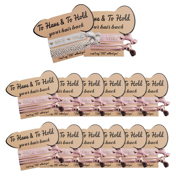 Bachelorette Party Favors, 14 Pack to Have to Hold Your Hair Back Card, 28 Hair Ties Party Supplies, Bride and Bridesmaids Hair Accessories for Bridal Shower Wedding(14Pack Pink White 2Hair Ties)