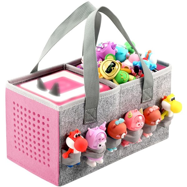 Seracle Carrying Case Travel Felt Bag Compatible with Toniebox Starter Set and Tonies Figurine (Gray+Pink)