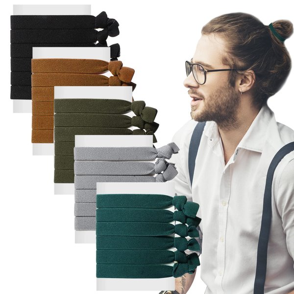 30 Pcs Knotted Mens Hair Ties Knotted Hair Ties for Men Elastic Flat Man Bun Hair Tie No Crease Mens Hair Ties for Long Curly Long Hair (Multicolored)