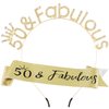 SuPoo 50th Birthday Sash and Crown Kit Gold 50 & Fabulous Birthday Headband Tiara 50th Birthday Decorations for Women 50th Birthday Gifts for Her 50 Year Old Happy Birthday Party Decorations