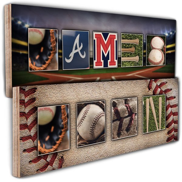 Personalized Baseball Wood Sign with Artistic Name - 7"x18" Inches - Customize this Sports-Themed Wooden Board for Home, Wall, or Room for Men, Boys