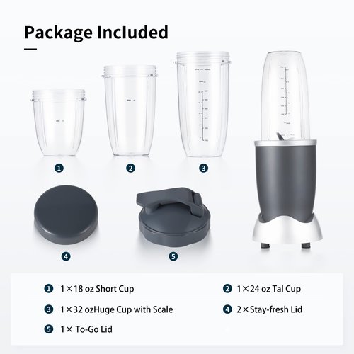 Replacement Cups Kit 18oz Short Cup 24oz Tall Cup 32oz Colossal Cup with Flip-Top To-Go Lid and Stay-Fresh Resealable Lid Compatible with NutriBullet 600w and Pro 900w Blenders