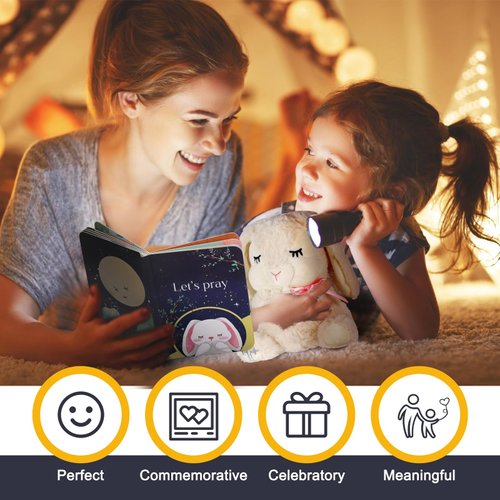 VUNCESSIN Baptism Gifts for Girls, Baby Dedication Gift, Christening Gifts for Baby Girls, Baptism Gifts Set Include 7'' Plush Bunny and Let's Pray Book in Keepsake Box.