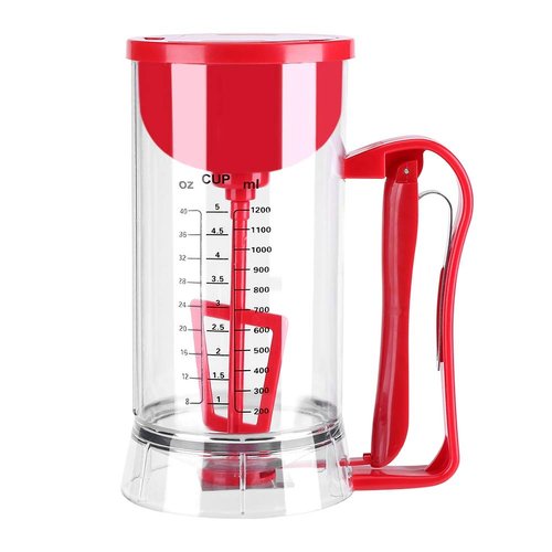 Pancake Batter Dispenser Electric Batter Mixer Separator for Cupcakes Pancakes Cookie Cake Waffles or Any Baked Goods, Batter Dispenser with Clear Tick Marks, Easy to Use (40.58oz - Clear/Red)