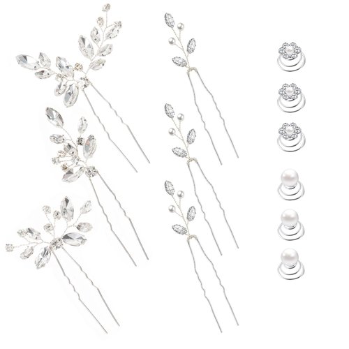 12 Pieces Pearl Crystal Bridal Hair Pins Hair Accessories for Women Wedding Hair Pieces for Brides Vintage Hair Decorations for Bride Bridesmaids