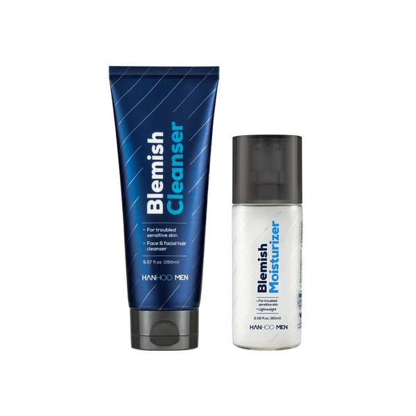 HANHOO Men’s Blemish Cleanser and Moisturizer | Daily Beard and Face Wash with Bamboo and Probiotics 5.07 fl.oz. | Daily Facial Moisturizer with Bamboo and Green Tea 2.02 fl.oz.