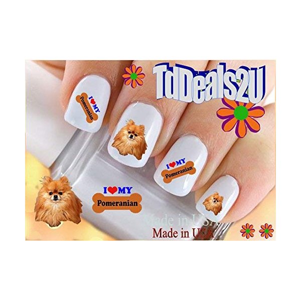 Dog Breed - Pomeranian I Love Dog Bone Nail Decals - WaterSlide Nail Art Decals - Salon Quality! Made in USA