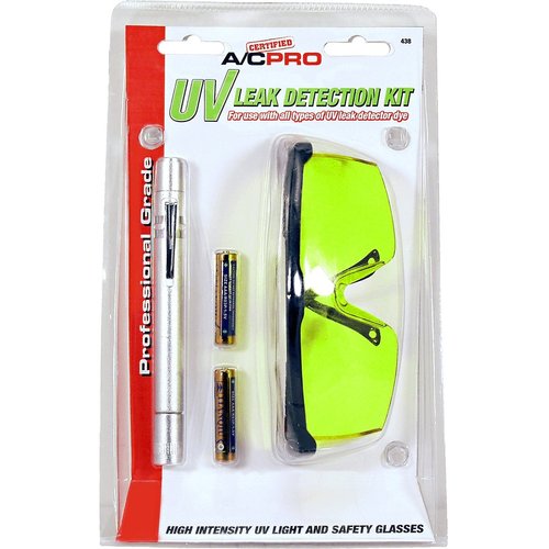 InterDynamics Certified A/C Pro Car Air Conditioner Stop Leak Detector Kit, Leak Detection Kit Detects O Ring and Hose Leaks, Includes Protective Glasses and Pen Light, InterDynamics