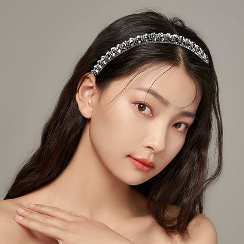 ANBALA Beaded Headbands for Women Girls Crystal Dressy Headbands Rhinestone Headband for Women Diamond Thin Headbands for Girls Hair Bling Sparkly Headband for Women (Black Silver Gold)
