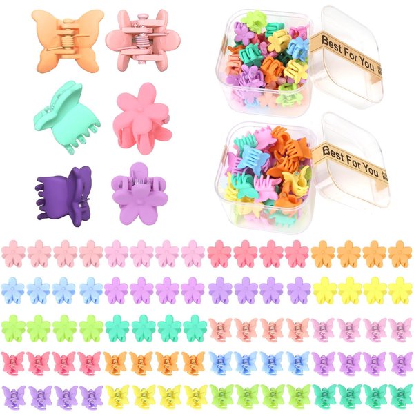 YISSION 80Pcs Mini Hair Clips for Girls Women Small Flower Hair Clips Tiny Butterfly Hair Clips 90s Hair Accessories for Girls Women with Box Package Random Pastel Colors