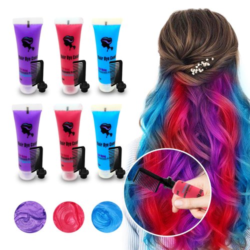 Blue Red Purple Temporary Hair Color for Dark&Light Hair Dye, Temporary Hair Dye for Kids, Washable Hair Dye for Kids Girls Birthday Party Halloween Cosplay Hair Gift