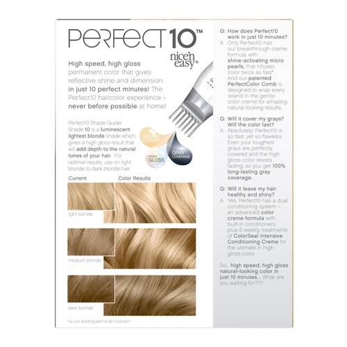 Clairol Nice'n Easy Perfect 10 Permanent Hair Dye, 10 Lightest Blonde Hair Color, Pack of 1