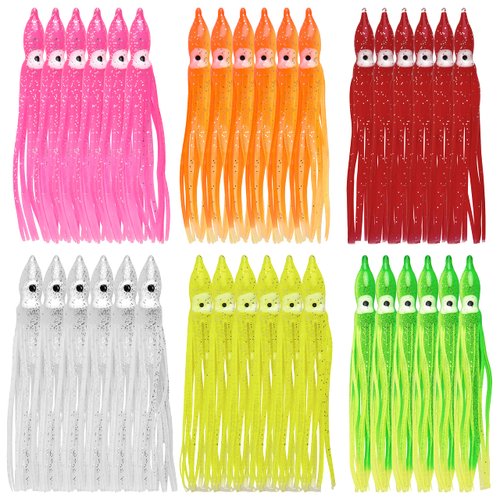 Fishing Squid Skirts Lures, 50pcs Octopus SkirtsTrolling Lure Soft Lures Plastic Fishing Bait for Bass Salmon Trout (50pcs 3.55inch)