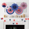Risshine 4th/Fourth of July Patriotic Party Decorations Set- Red White/Silver Blue Star Streamers and 6Pcs Red White Blue Hanging Paper Fans for American Independence Day Party Decor Supplies