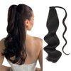 ABH AMAZINGBEAUTY HAIR Ponytail Real Human Hair Extension for Women Wrap in Remy Human Hair Extensions Pony Tail Wrap in Hair 80 Gram Off Black 1B# 16 Inch