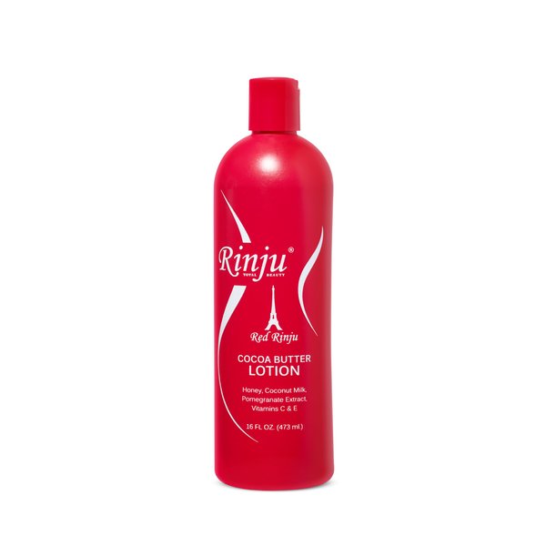 Rinju Cocoa Butter Lotion - Non-Greasy Lotion for Women & Men - 16 oz Cacao Butter Lotion for Extremely Dry Skin - Pomegranate Extracts & Vitamin C and E Moisturizer - Skin Care Essentials