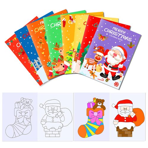Qpout 16 Christmas Coloring Books Bulk for Kids Party Favors Xmas Mini Coloring Booklets DIY Art Drawing Book Set for Christmas Party Goodie Bag Filler School Kids Activity Supplies