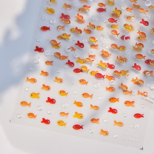 Litter Red Fish Nail Art Stickers 5D Embossed Jelly Goldfish Nail Decals 1PCS Small Koi Carp Water Bubble Nail Designs Manicure Sticker Soft Relief Nails Adhesive Decal for Summer Nail Art Decorations