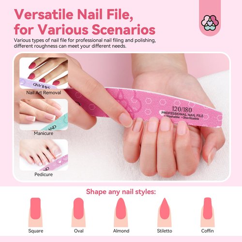 Saviland Nail File Buffer for Acrylic Nails: 16PCS Professional Emery Board for Nails Nail Buffers Manicure Kit Acrylic Nails & Natural Nails 100/180-4000 Grit Doubled Sides Emory Boards Beauty Gift