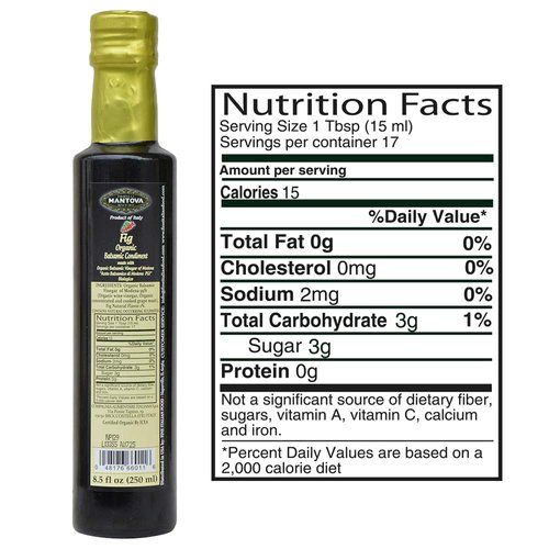 Mantova Organic Fig Balsamic Vinegar of Modena, Perfect for Salad Dressing, Pasta Salad, Ice Cream and Cocktails, 8.5 oz