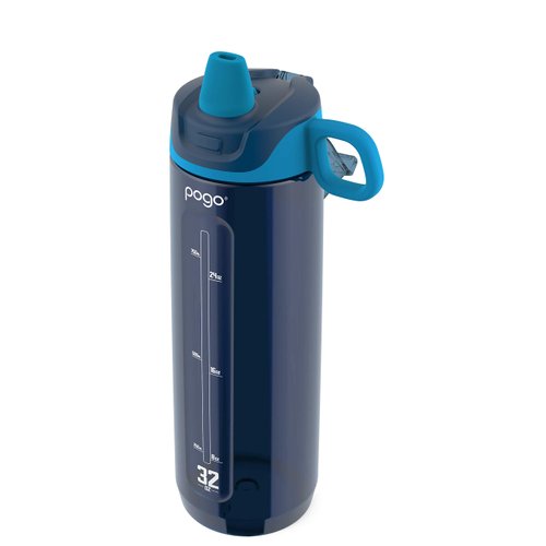 Pogo Active BPA-Free Tritan Plastic Leak-Proof Water Bottle with Soft Straw, 32 oz, Academy Navy