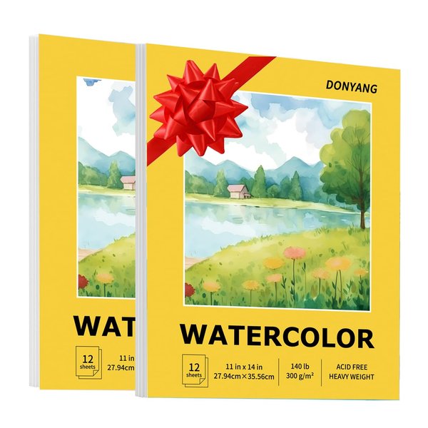 11"x14" Watercolor Paper Pad for Christmas, Easter, New Year, Party, Birthdays, Back to School Supplies Gift, Art Supplies for Adults Kids, 2-Pack 12 Sheets Art Sketch Coloring Drawing Book Paper