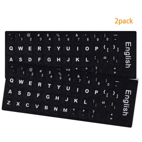 English Keyboard Letter Stickers,Universal English Computer Keyboard Replacement Stickers English Keyboard Black Background with White Lettering,Non Transparent(2PCS,English)