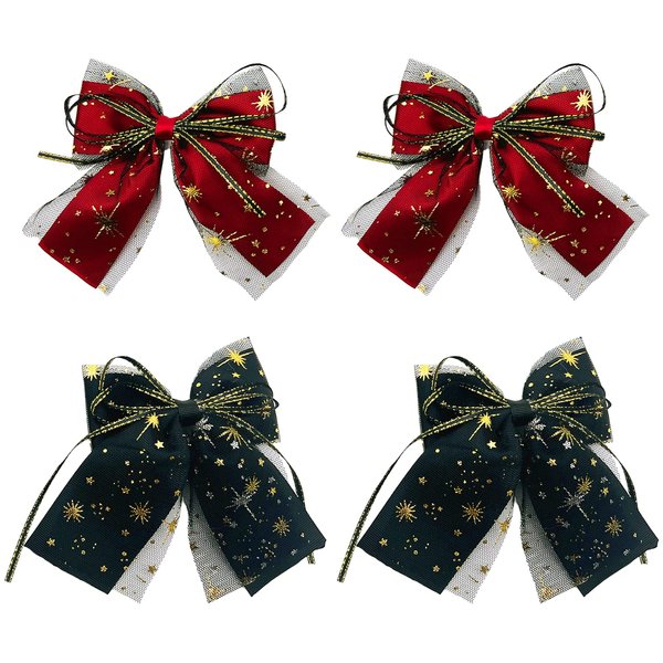 4Pcs Hair Bows for Girls, Red Bow and Black Bow with Snowflake and Red Hair Ribbon, Women Hair Barrettes Hair Accessories