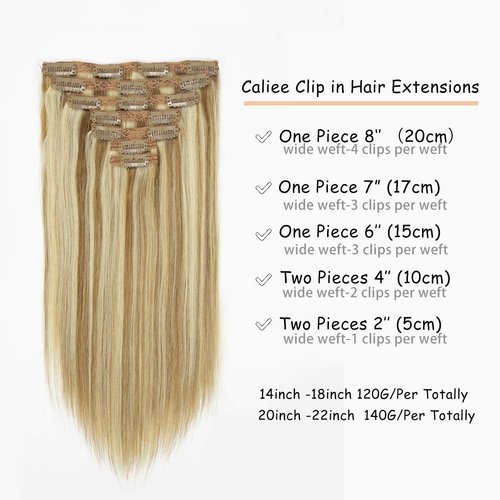 Caliee Piano Golden Brown #10 Mixed Bleach Blonde #613 Seamless Clip in Hair Extensions Double Weft Lace Invisible Silky Straight Remy Hair Extensions Clip in Human Hair 140g 20inch